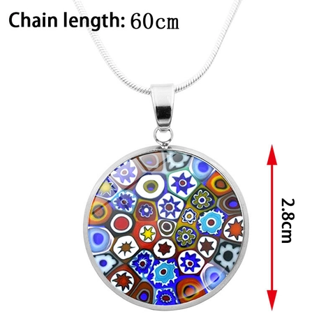 Artistic Alloy Pendant Necklace With Millefiori Glass Flower Mosaic Pattern Elegant Snake Chain Jewelry For Women Vintage Gift