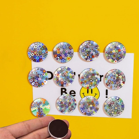 Runder Glas Kühlschrankmagnet Millefiori Mosaik Blumenmuster Magnetischer Weißwandtafel Aufkleber Venezianisches Glashandwerk Dekor