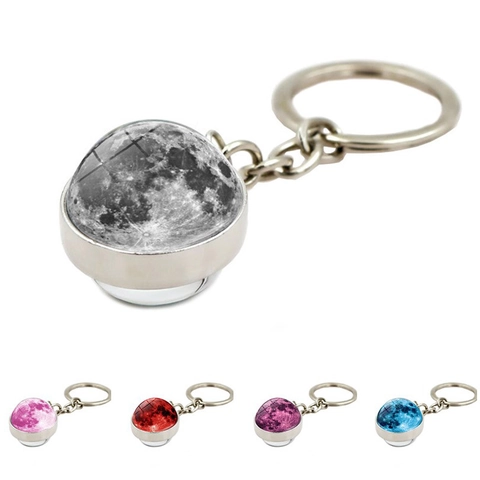 Portachiavi con Sfera di Vetro Terra Superficie Lunare Universo Lega di Zinco Portachiavi Galassia Cielo Stellato Ornamento Borsa