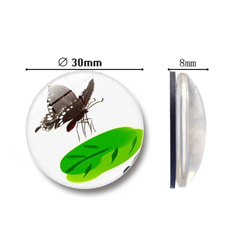 Aimants de Réfrigérateur en Verre Papillon Créatifs Autocollants Magnétiques Ronds Art Peint à la Main pour Décoration Maison Cuisine