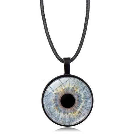 Collana con Pendente a Occhio di Drago Gotico in Lega con Cabochon in Vetro e Cordino in Pelle PU Nera per Uomo e Donna