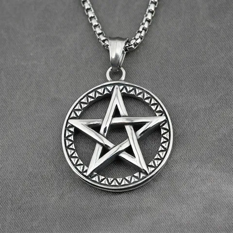 Men Vintage Viking Pentagram Pendant Necklace Durable Titanium Steel Hip Hop Gothic Star Jewelry For Daily Party Wear