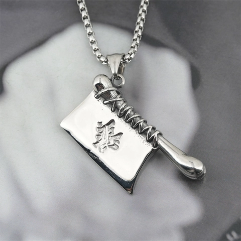 Collana con Ciondolo a Forma di Coltello da Cucina in Acciaio Inossidabile Catena Box Argento Vintage Punk Hip Hop Gioielli