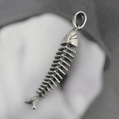 Vintage Punk Stainless Steel Fish Bone Pendant Necklace For Men Women Hip Hop Skeleton Jewelry Retro Animal Accessories