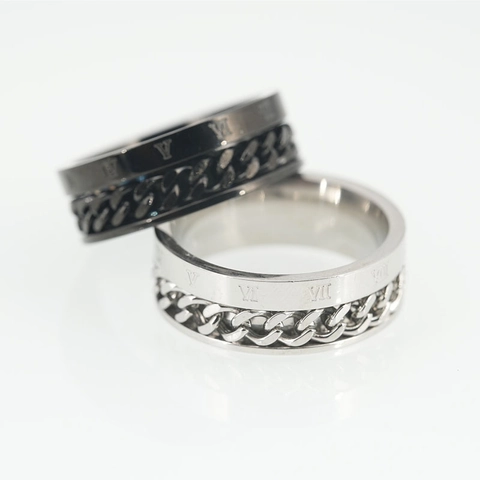 Anillo de Acero Inoxidable Con Cadena Giratoria Para Hombre Mujer Números Romanos Punk Industrial Spinner Joyería Accesorio