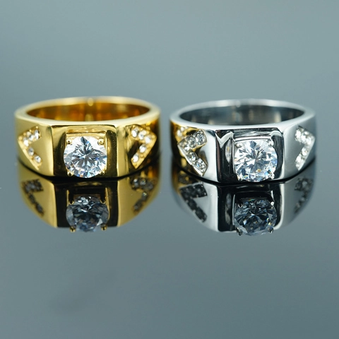 Vintage Luxus Edelstahl Ring Für Damen Herren Zirkonia Eingelegt Geometrische Band Hochzeit Verlobung Party Schmuck Geschenk