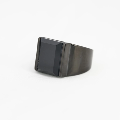 Vintage Stainless Steel Ring For Men Women Rectangle Turquoise Obsidian Blue Sandstone Inlay Signet Ring Fashion Jewelry