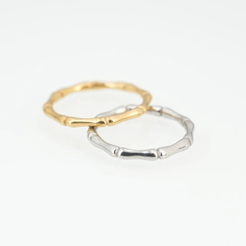 Anello Minimalista in Acciaio al Titanio con Nodo di Bambù per Uomo Donna Anello a Fascia in Acciaio Inossidabile Galvanizzato Oro Argento