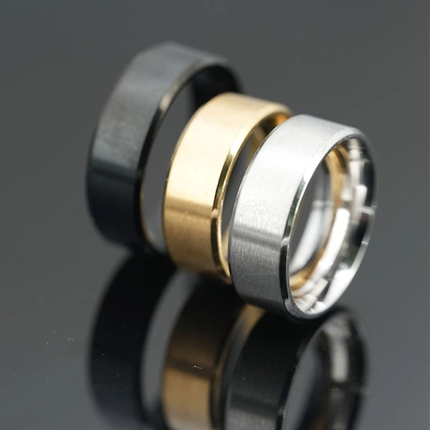 Anello Fedina in Acciaio al Titanio per Uomo Donna Superficie Opaca Spazzolata Bordo Smussato Lucido Vestibilità Comfort Anello Coppia Gioielli Oro Nero Argento