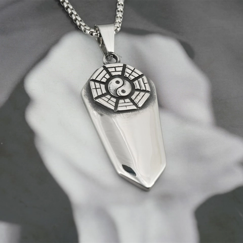 Collar con Colgante de Tai Chi Bagua de Acero de Titanio Vintage Retro Yin Yang Hip Hop Estilo Punk Joyería para Hombres y Mujeres Regalo