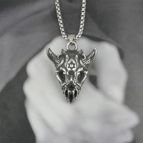 Titanium Steel Retro Gothic Skull Hexagram Monster Pendant Necklace For Men Women Antique Silver Punk Hip Hop Jewelry Gift