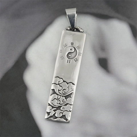 Collana con Ciondolo Bagua Taiji in Acciaio Inossidabile da Uomo Vintage Targhetta Rettangolare Nuvola Auspiciosa Gioielli