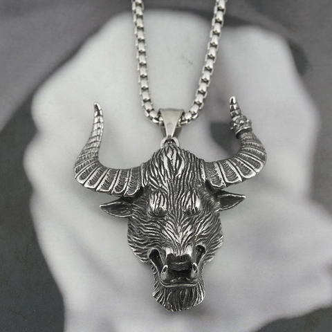 Vintage Bull Head Pendant Necklace Titanium Steel Punk Hip Hop Distressed Jewelry For Men Gothic Animal Head Necklace