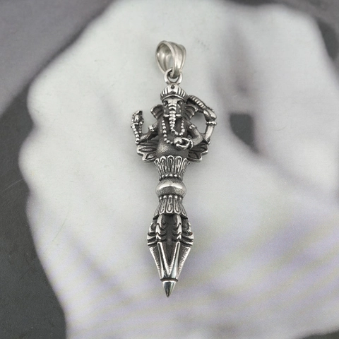 Vintage Titanium Steel Ganesha Vajra Phurba Pendant Necklace For Men Retro Punk Religious Ethnic Style Jewelry Accessory