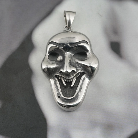 Hip Hop Horror Mask Pendant Necklace Gothic Titanium Steel Distressed Evil Smile Grin Jewelry For Halloween Party Men Women