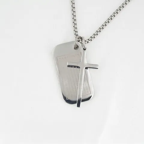 Herren Titanstahl Kreuz Anhänger Halskette Gravierte Vaterunser Dog Tag Religiöser Modeschmuck Mit Venezianerkette