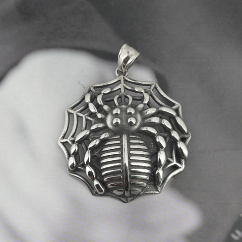 Collana con Ciondolo a Ragnatela Gotica Vintage Acciaio al Titanio Inossidabile Punk Hip Hop Gioielli Halloween Uomo Donna