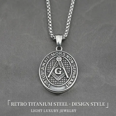 Vintage Masonic Pendant Necklace Men Retro Titanium Steel Freemasonry Square G Symbol Medal Charm Hip Hop Jewelry Gift