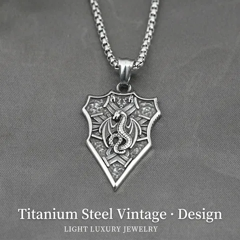 Vintage Titaniumstaal Draak Schild Hanger Halsketting Gotisch Punk Draak Totem Sieraden Voor Heren Dames Feest Dagelijks Accessoire