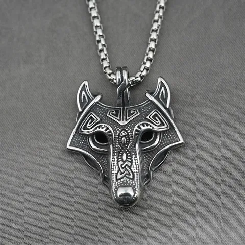 Wikinger Wolfskopf Anhänger Halskette Titanstahl Retro Keltischer Knoten Gothic Hip Hop Herren Damen Schmuck Streetwear Accessoire