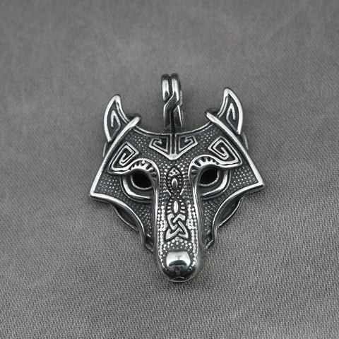 Wikinger Wolfskopf Anhänger Halskette Titanstahl Retro Keltischer Knoten Gothic Hip Hop Herren Damen Schmuck Streetwear Accessoire