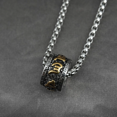 Retro Stainless Steel Six-Syllable Mantra Cylinder Pendant Necklace For Men Women Hip Hop Religious Lucky Bead Jewelry Gift