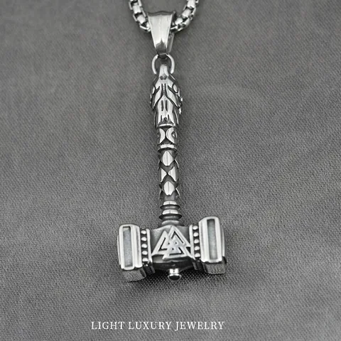 Heren Titanium Staal Viking Thor's Hamer Hanger Ketting Noords Valknut Keltische Knoop Mjolnir Amulet Antiek Zilveren Sieraden