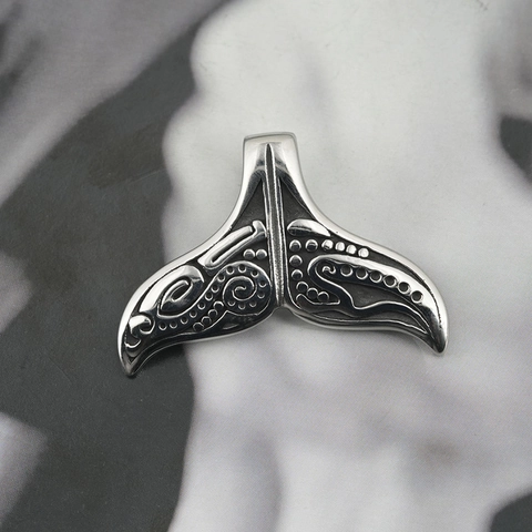 Whale Tail Pendant Necklace Titanium Steel Tribal Maori Carving Retro Silver Hip Hop Box Chain Jewelry For Men Women