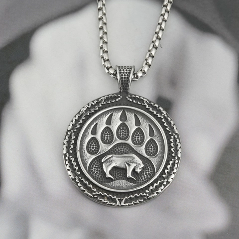 Collar con Colgante de Pata de Oso Vikingo Celta para Hombre Joyas de Hip Hop Biker en Acero de Titanio Retro