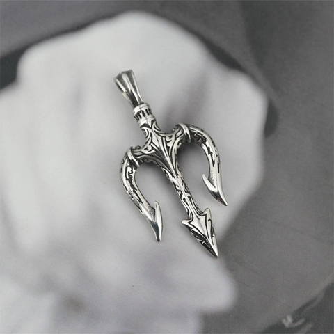 Collana con Ciondolo Tridente di Poseidone Vichingo Retro per Uomo Donna Hip Hop Acciaio al Titanio Punk Gotico Gioielli