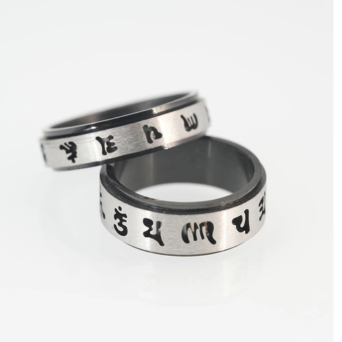 Edelstahl Spinner Ring Für Damen Herren Religiös Sechs Wort Mantra Sanskrit Symbole Stressabbau Band Ring Schmuck