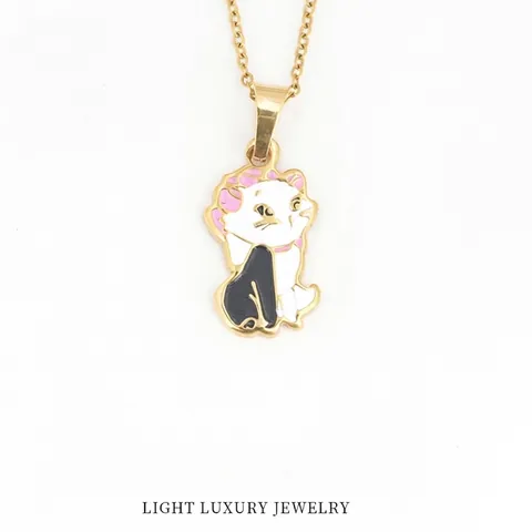 Titanstahl Süße Cartoon Katze Anhänger Halskette Für Damen Herren Emaille Tropföl Vergoldet Tier Halskette Schmuck Geschenk