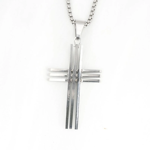 Collar con Colgante de Cruz de Acero Inoxidable para Hombre Estilo Industrial Geométrico en Capas Joyería de Color Plata Regalo para Niños