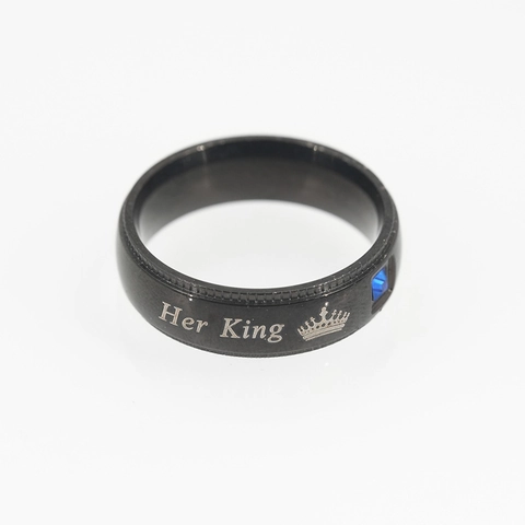 Anello di Coppia a Corona in Acciaio al Titanio con Strass Intarsiato Her King His Queen Inciso Gioielli per Uomo Donna Amanti