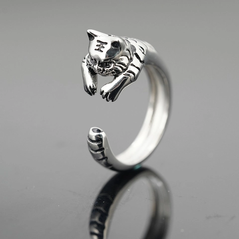 Anello Testa di Tigre in Acciaio al Titanio Retro per Uomo Donna Vintage Punk Aperto Regolabile Anello Animale Gioielli Dita