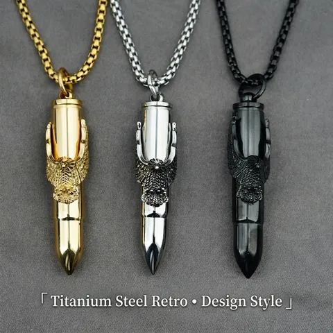 Collier Pendentif Balle Aigle en Acier Inoxydable pour Hommes Femmes Rétro Mémorial Urne Bouteille de Parfum Bijoux Mode