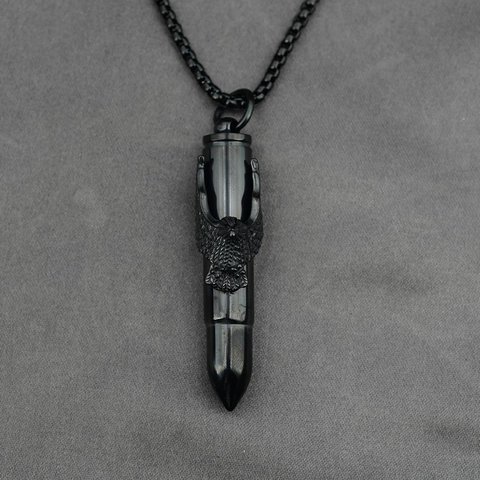 Collier Pendentif Balle Aigle en Acier Inoxydable pour Hommes Femmes Rétro Mémorial Urne Bouteille de Parfum Bijoux Mode