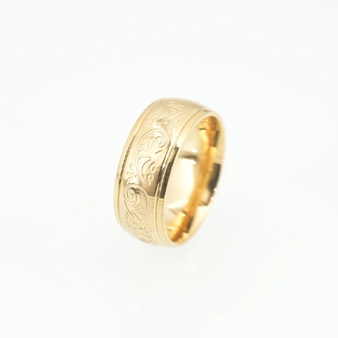 Anello a Fascia Vintage con Incisione Floreale a Vite per Uomo Donna in Acciaio al Titanio con Motivo a Volute Gioielli Oro Argento Nero
