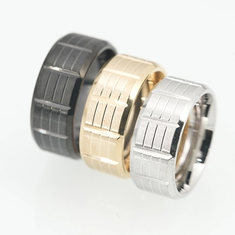Anillo de Banda Ranurada de Acero de Titanio para Hombre Vintage Anillo de Acero Inoxidable Cepillado Geométrico para Mujer Hombre