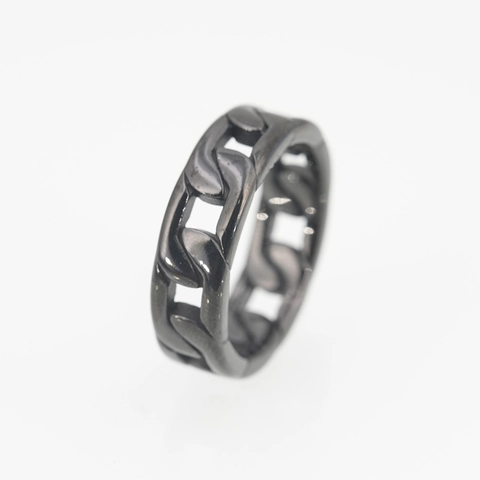 Trendy Men Titanium Steel Cuban Link Chain Ring Hollow Industrial Punk Style Gold Silver Black Band Ring Jewelry Gift