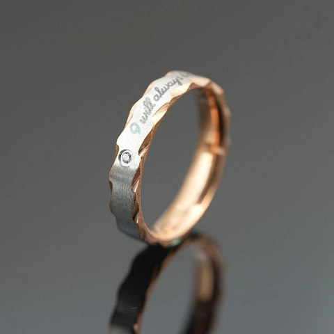 Mode Titaniumstaal Zirconia Ring Tweekleurig Geborsteld Band Gegraveerd I Will Always Minimalistische Sieraden Voor Heren Dames