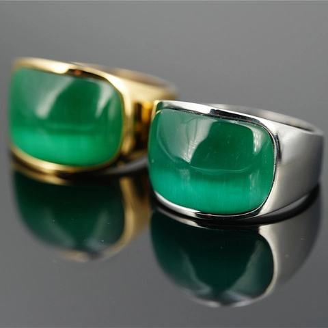 Retro Edelstahl Übertriebener Großer Glasstein Siegelring Für Herren Damen Gold Silber Galvanisiert Geometrischer Statement Ring