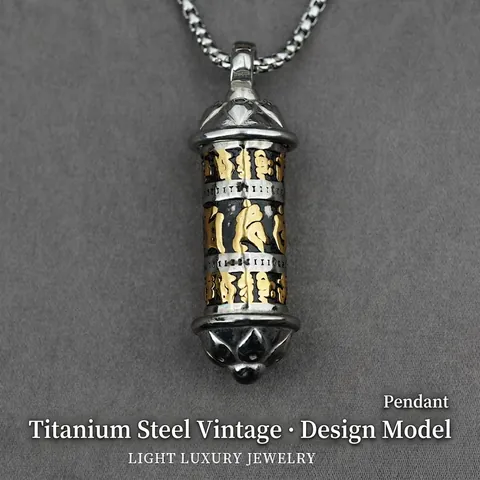 Collana a Cilindro con Ruota della Preghiera Acciaio Inossidabile Mantra Pendente Apribile Loto Gioielli Religiosi Uomo Donna