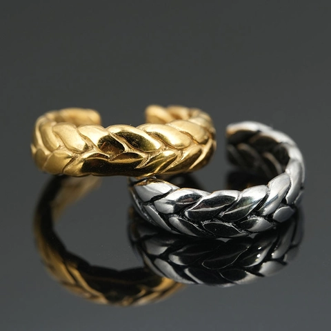 Anello in Acciaio al Titanio Retro Trama a Spiga di Grano Intrecciato per Uomo Donna Gioielli Ossidati Regolabili
