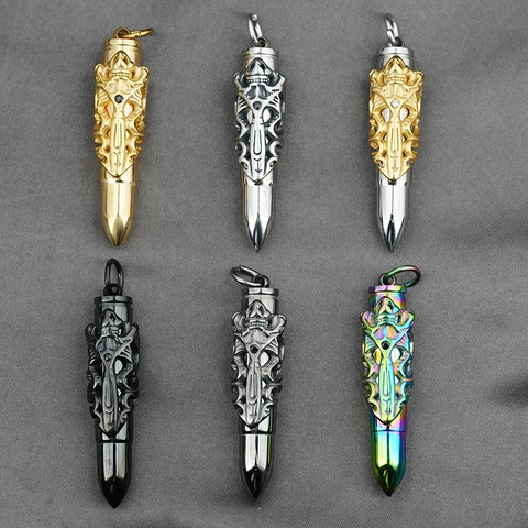 Titanium Steel Bullet Cremation Urn Pendant Necklace For Men Women Dragon Pattern Gothic Embossed Memorial Jewelry Gift