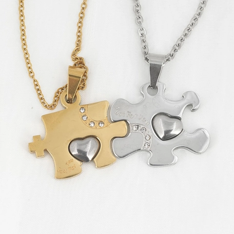 Collana con Ciondolo a Puzzle a Cuore in Acciaio Inossidabile per Coppie con Strass Incisi Just For You Gioielli Regalo