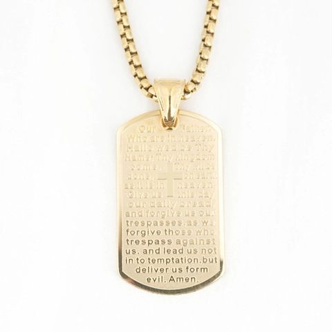Titanium Steel Religious Cross Lord's Prayer Engraved Dog Tag Necklace For Unisex Stainless Steel Pendant Jewelry Gift