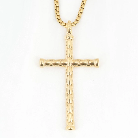 Collar con Colgante de Cruz de Acero Inoxidable para Hombre Mujer Textura de Bambú Crucifijo Geométrico Joyería Religiosa
