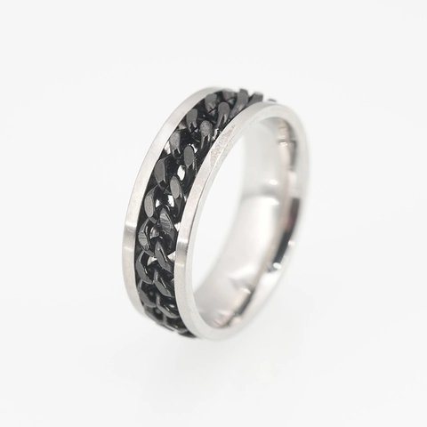 Bague Rotative en Acier Inoxydable avec Chaîne pour Hommes Femmes Style Punk Industriel Bijoux de Doigt Géométriques
