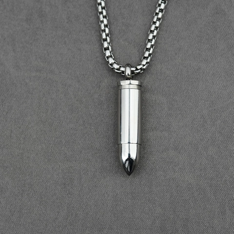 Titanium Steel Bullet Pendant Necklace For Men Women Cremation Urn Keepsake Perfume Bottle Pendant Memorial Jewelry